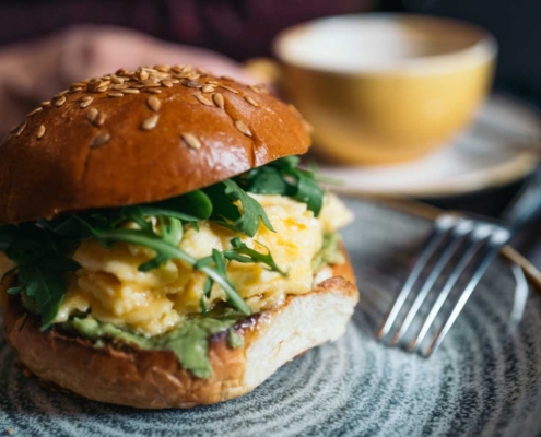 Breakfast sandwich on plate