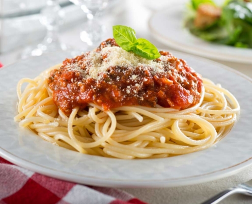 spaghetti with meat sauce on a plate